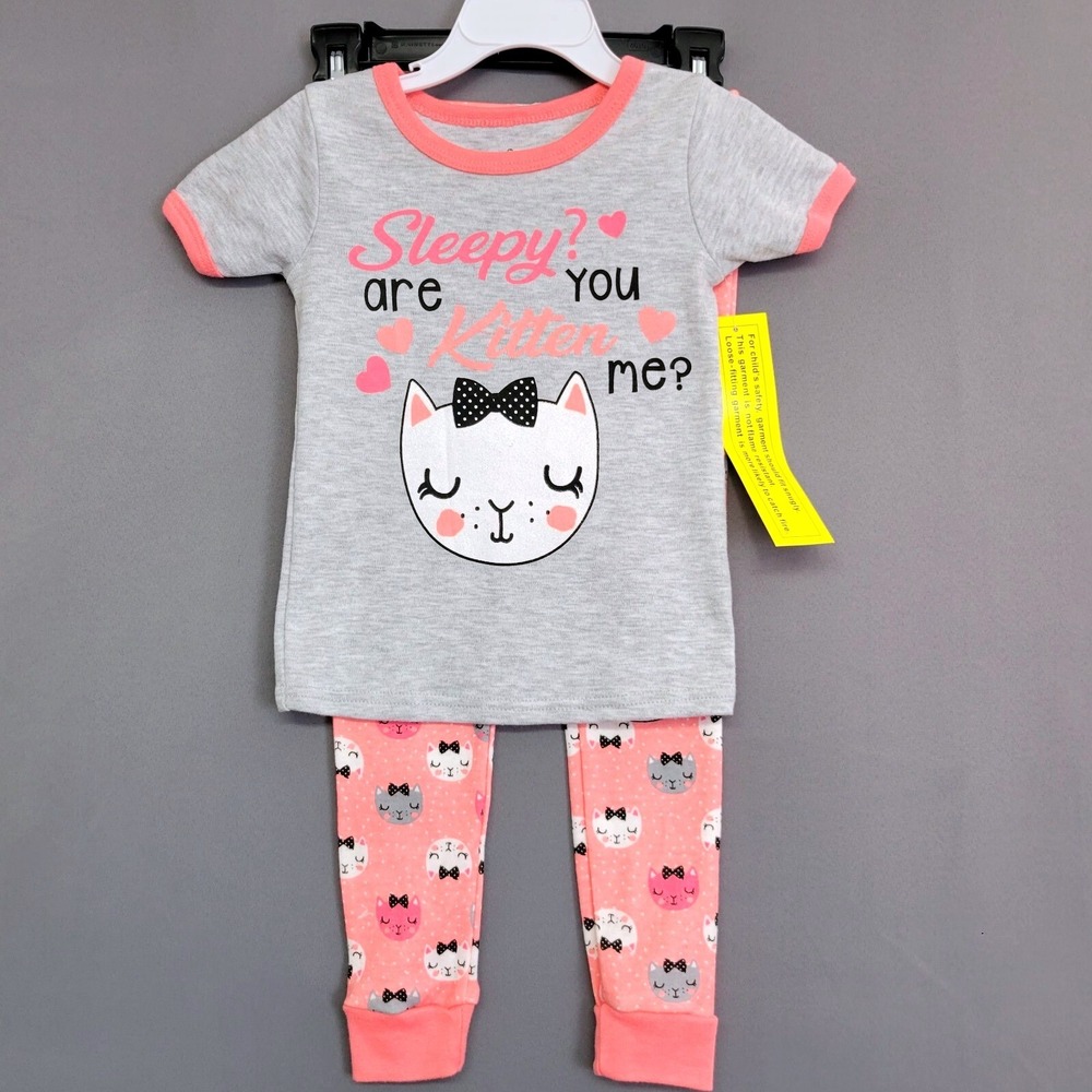 Bobbie Brooks Pj Set Sleepwear Girls Toddler 4 Pink Cat 2 Piece Set Graphic New